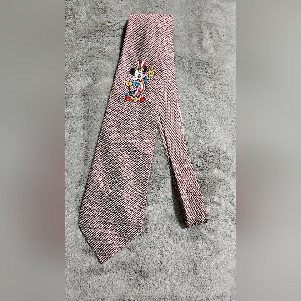 Disney Mens Red And Gray Checkered Tie with Mickey Mouse